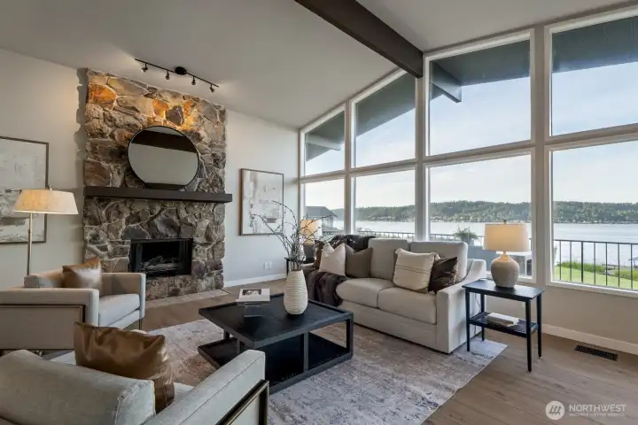 living room showcasing the fireplace