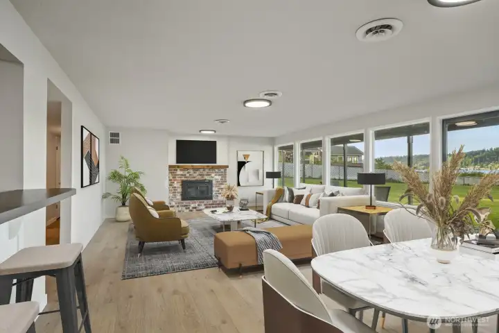 downstairs family room virtually staged