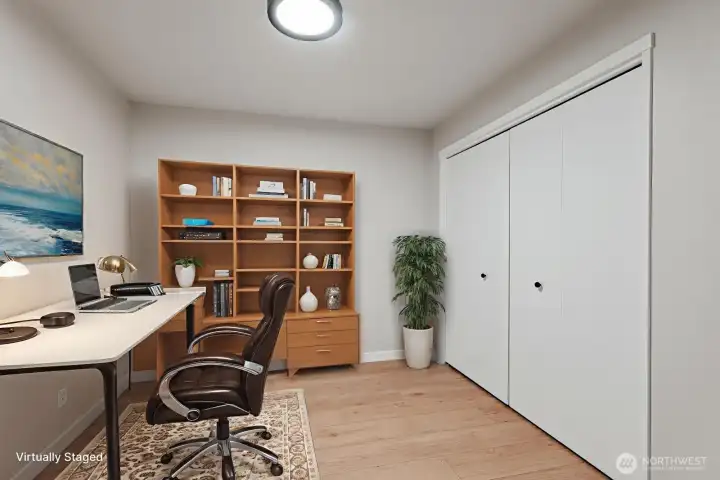 Downstairs office or storage space virtually staged