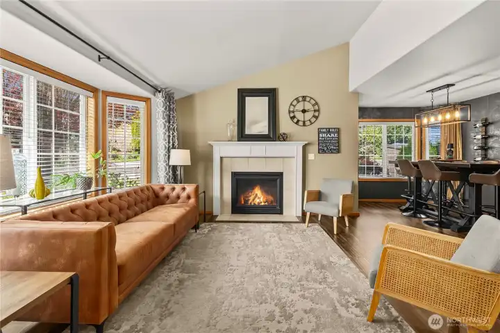 Perfect for cool evenings, the gas fireplace brings both warmth and ambiance to the living space.