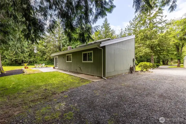 Spacious driveway with ample parking and potential RV space (this only shows a small portion of it.