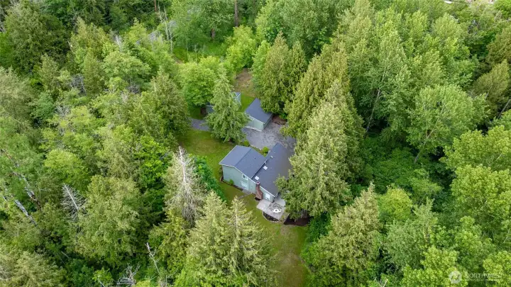Home nestled into a private wooded setting