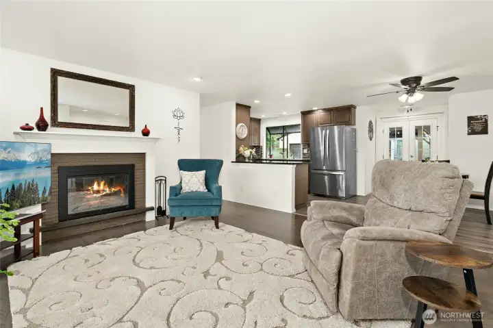 Sizable open concept living area #1 with wood-burning fireplace. Sizable open concept living area #1 with wood-burning fireplace.