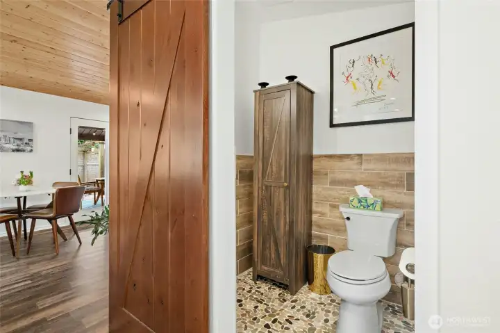Powder room off main living area. (Okay, this cabinet holds a plumbing fixture best suited to "standers.") Powder room off main living area. (Okay, this cabinet holds a plumbing fixture best suited to "standers.")