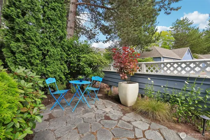 Enjoy mornings and evenings out on your stone patio with gorgeous plantings around you. Enjoy mornings and evenings out on your stone patio with gorgeous plantings around you.