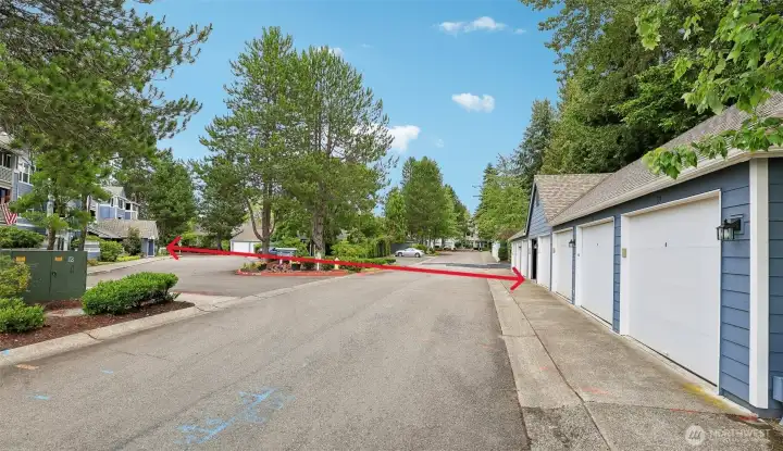 Short distance from garage to condo patio entry. Short distance from garage to condo patio entry.