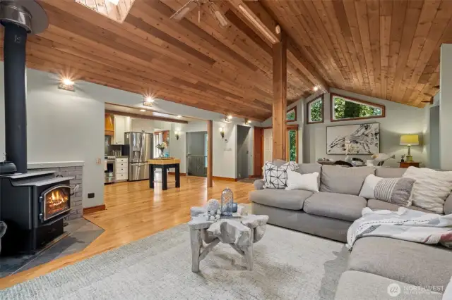Beautiful vaulted ceiling with skylights enhance the space.