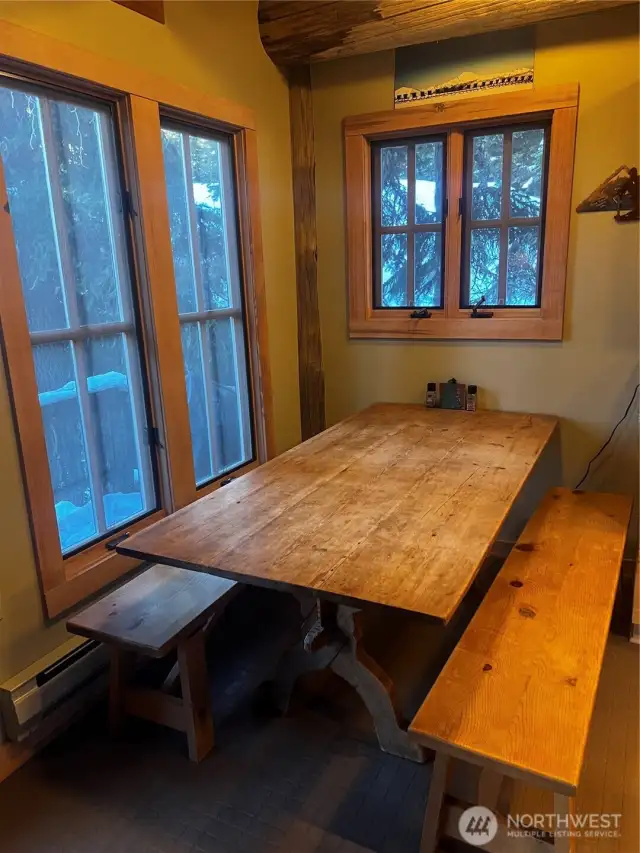 Eat-in kitchen with rustic dining table and benches