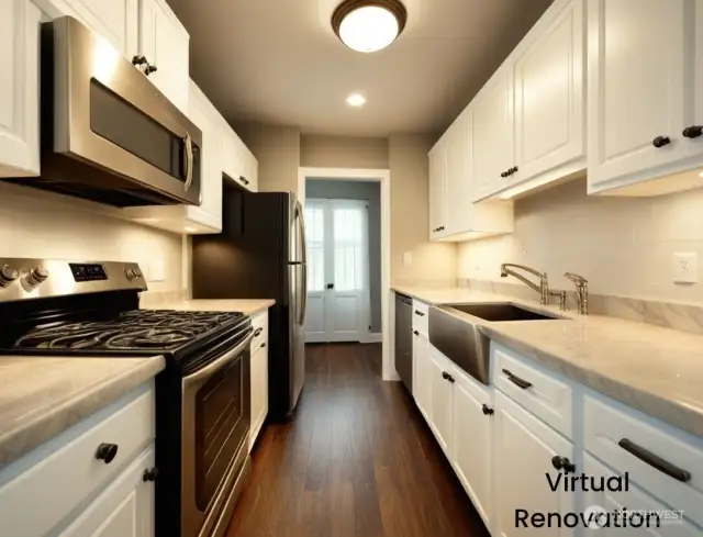 Consider a light renovation- paint the cabinets, add stainless steel appliances and flooring for a new look!