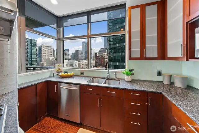 Enjoy city views and great natural light while cooking.