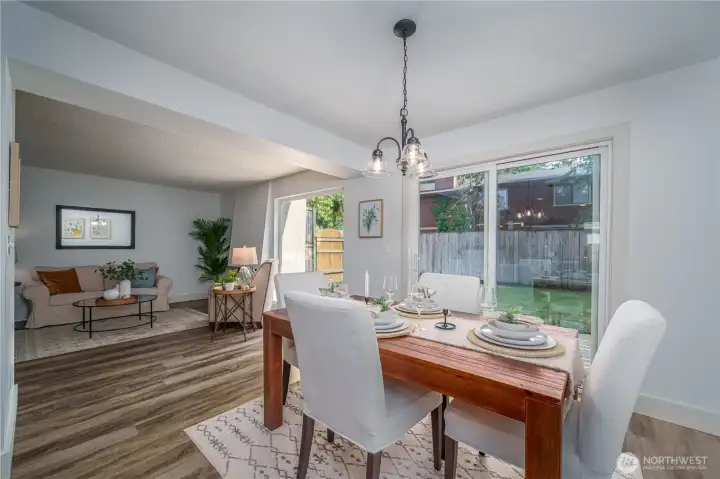 Sliding doors lead directly outside.