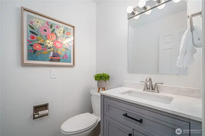 The tastefully remodeled powder room.