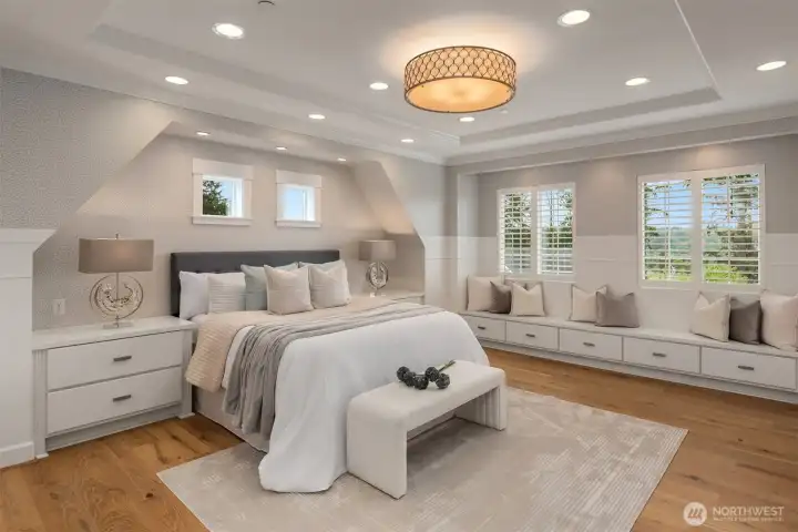 Grand primary suite with window seating and numerous designer details!