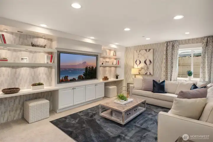This ground level bonus room has it all! Custom built-ins, media center, upgraded lighting, extra spacious. Right next to the guest suite, offering ultimate privacy for the staying family and guests!