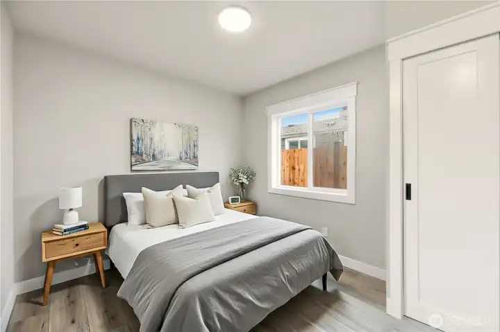 This is the office virtually staged to show how it could function as a bedroom. There is no closet in the room currently.