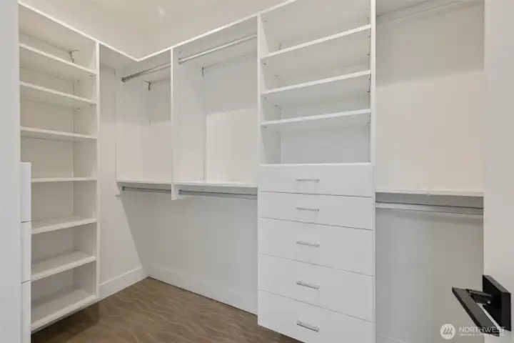 California Closet built-in system in the walk-in closet.