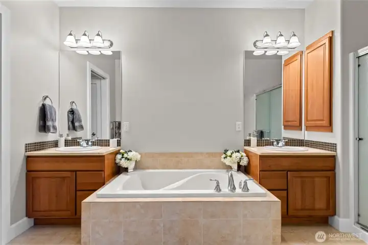 Primary Suite Bathroom, Soaking Tub, Dual Vanities