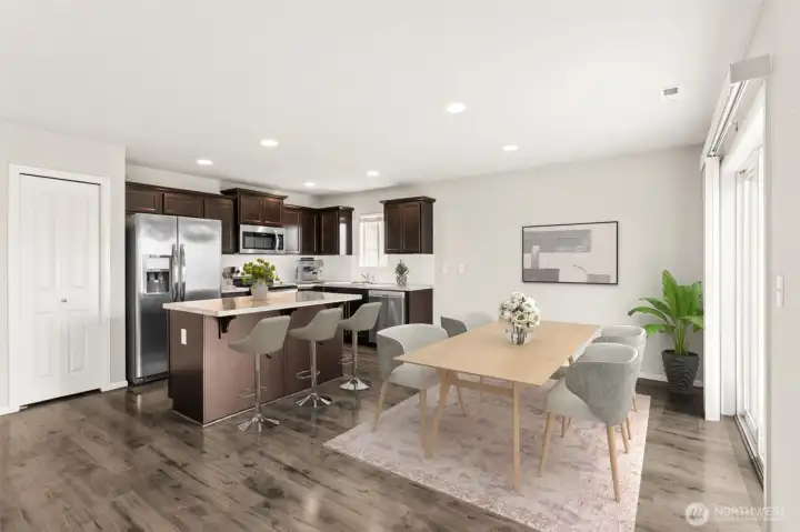 Large dining area for multiple configurations of tables.