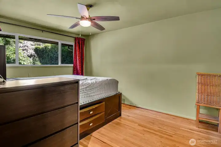 The primary bedroom looks east.