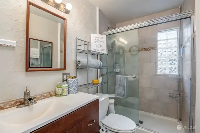 Bathroom with upgraded tile shower!