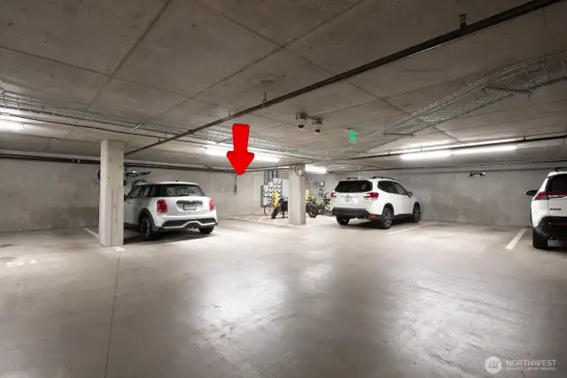 Includes a secure, designated garage parking space with convenient bike storage nearby.