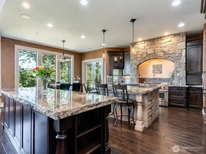 Coffee station, drink fridge, live-edge granite.
