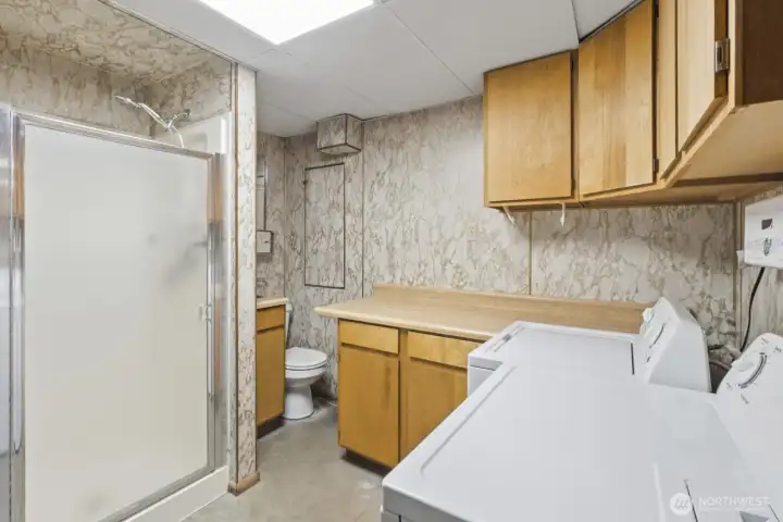 Lower Level Three-Quarter Bath and Laundry