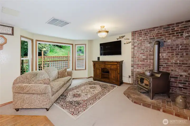 Lopi wood stove in family room.