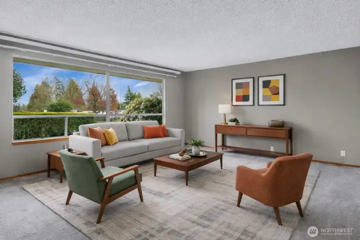 Lots of space in this large living room! Virtually staged.