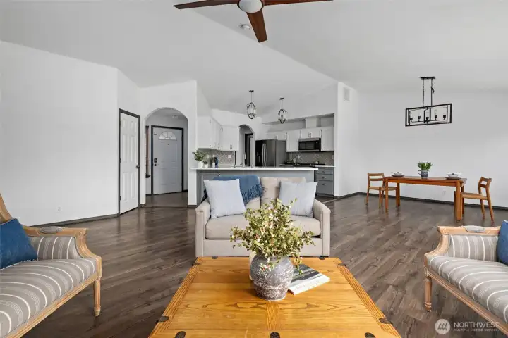 Open concept living, dining, kitchen.