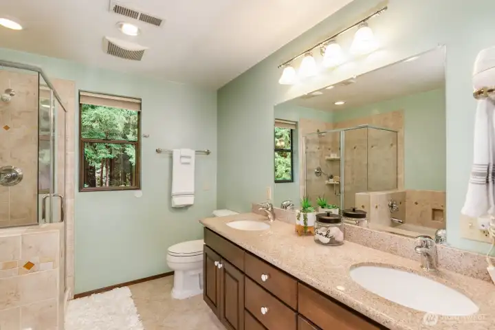 Upstairs bath with Shower and separate bathtub