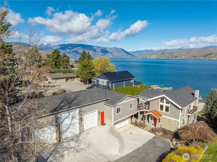 83' of South Shore Waterfront just minutes to downtown Chelan. ADU + 5 Car Gar