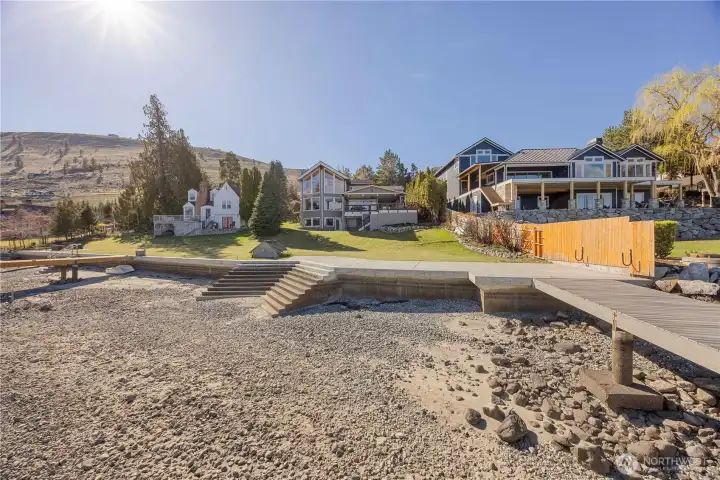 Recently rebuilt seawall and added steps into the lake to cool off on hot Chelan days.