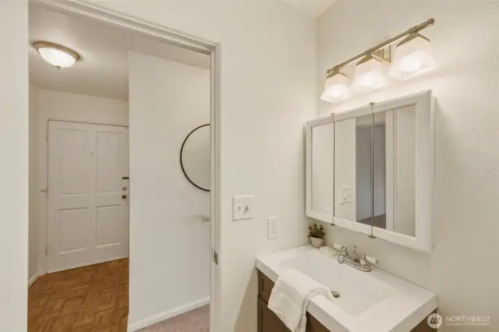 New vanity and fixtures in bathroom as well New vanity and fixtures in bathroom as well
