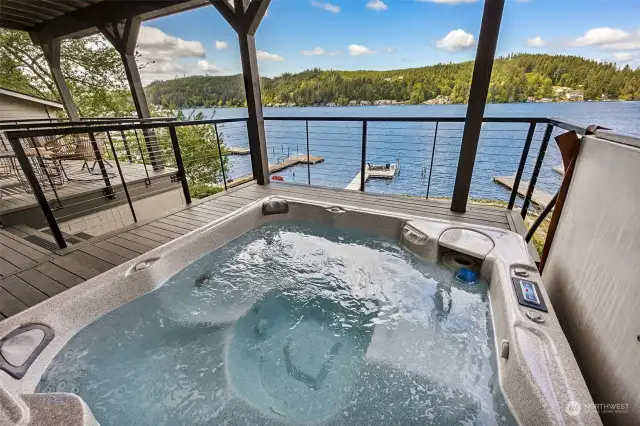 On the lower deck is the hot tub for the cooler evenings when you still want to enjoy the ambiance & view of the water.