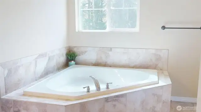 Huge soaking tub in primary ensuite