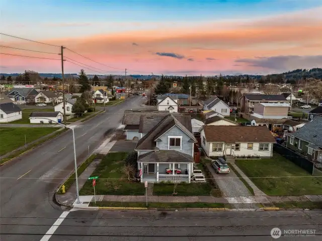 Sunrise View Over Spacious Front Yard on a Prominent Corner Lot