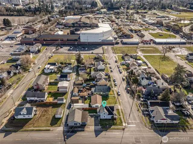 Drone Overview – Home Location Marked Just a Block from the Fairgrounds