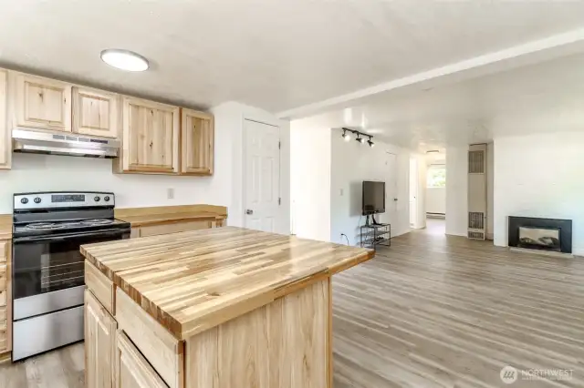 Open floorplan has the living and kitchen flowing in and out of each other