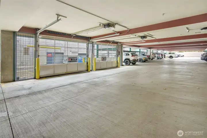 Covered parking space with secure access