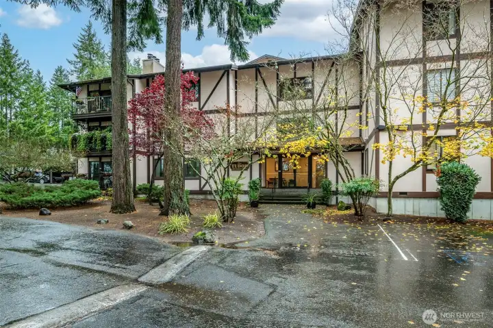 Unit is left as you enter the main entrance. There is another convenient entrance around the left side of the building.