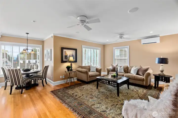 A brand new Daikin mini-split provides additional efficient heating or cooling year-round. The space is complete with ceiling fans and built-in audio surround sound.
