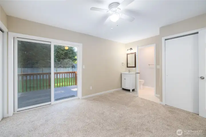 Master bedroom has 3/4 bath with sink separate from toilet and shower