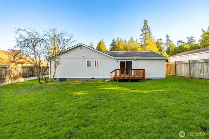 Deck is located off the master bedroom. Yard could be totally enclosed quite easily.