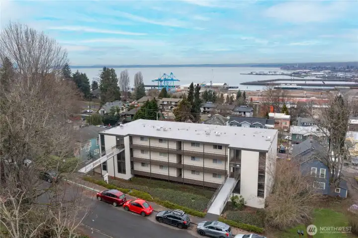 Drone photo with view of bay