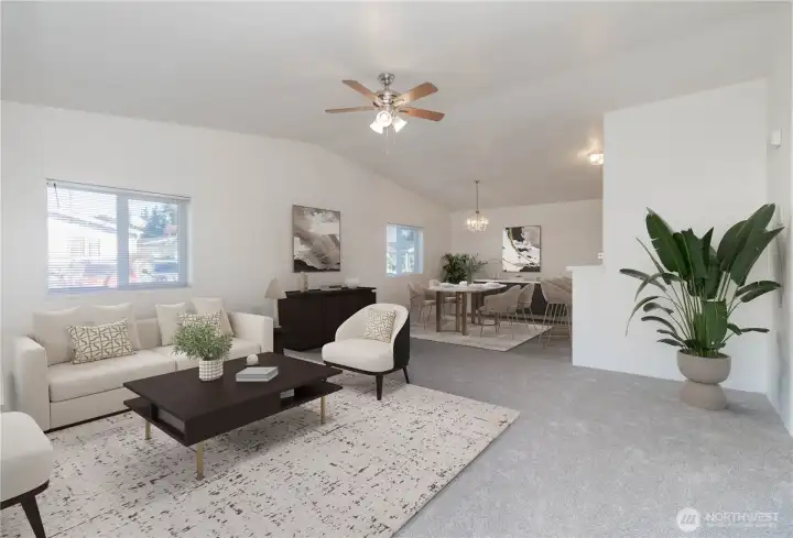 Virtually staged living and dining rooms