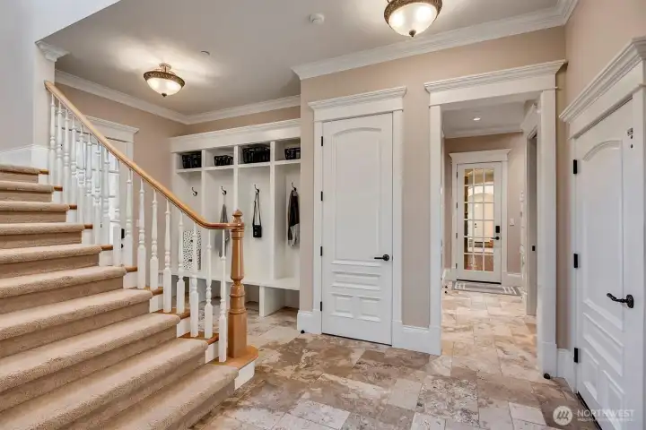 Mud room includes Washer/dryer, entrance to the one of the garages (8 car parking) and elevator to upstairs