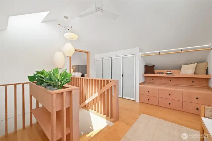 Custom cabinetry and closets with attic access on both sides of primary suite upstairs. Custom cabinetry and closets with attic access on both sides of primary suite upstairs.