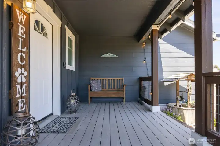 Large covered front porch with composite decking Large covered front porch with composite decking