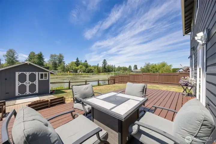 A generous deck overlooking the pond A generous deck overlooking the pond